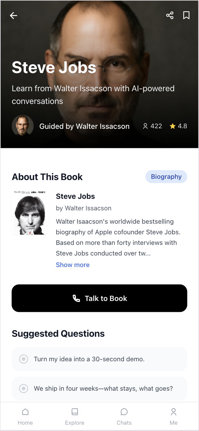 TalkBook Book Detail Page - Steve Jobs by Walter Isaacson